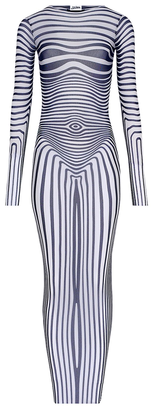 Jean Paul Gaultier Re Edition Long Sleeve Morphing Stripes Long Dress EcruNavy