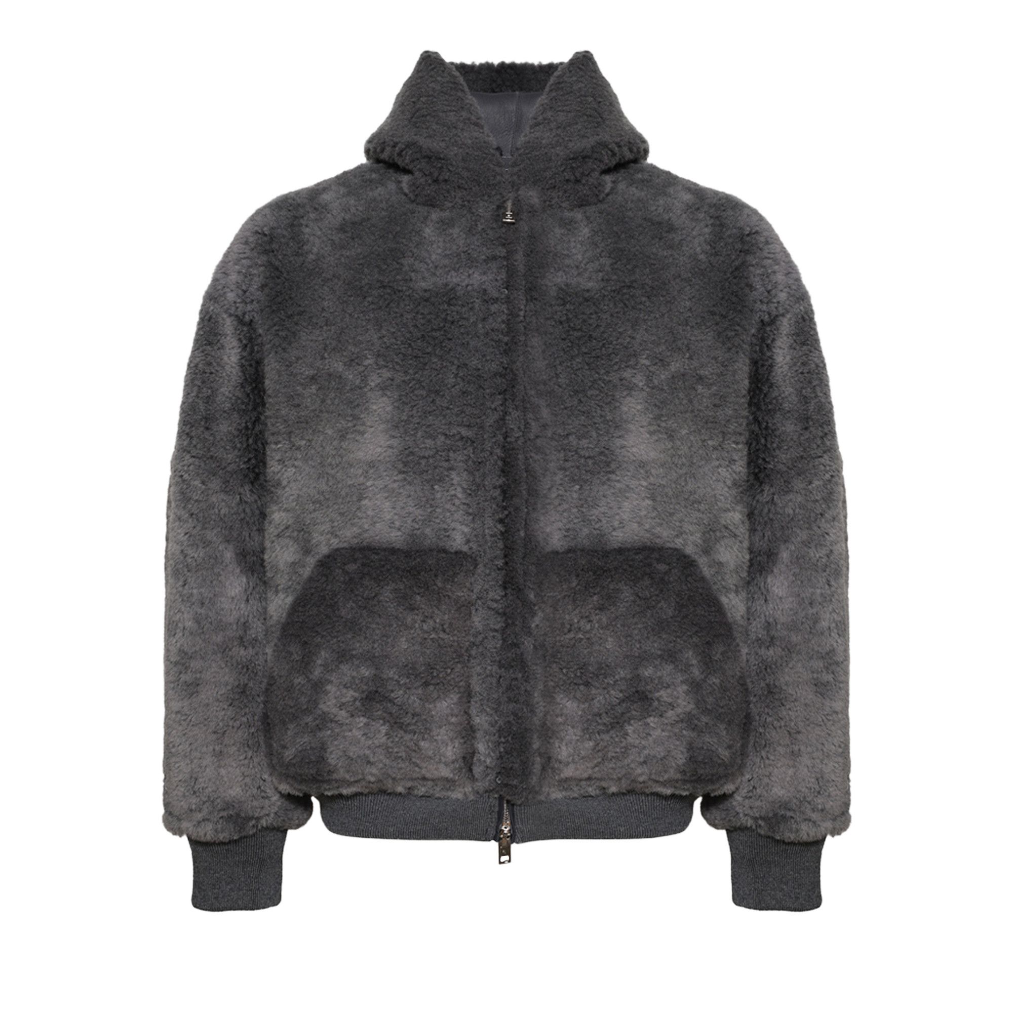 Buy Alexander Wang Zip Up Shearling Hoodie 'Dark Grey Melange