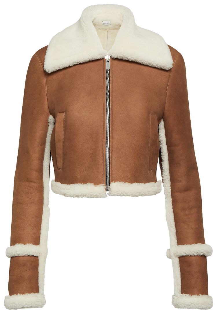Magda Butrym Leather Shearling Jacket Brown
