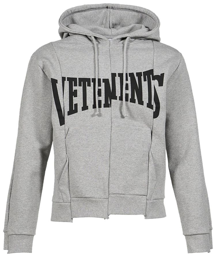 Vetements Cut Up Logo Fitted Hoodie Grey Melange