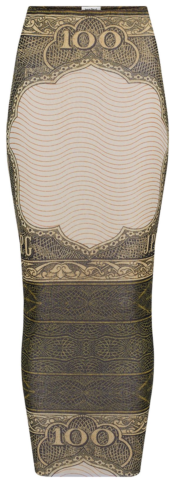 Jean Paul Gaultier Re Edition Mesh Long Skirt Printed Cartouche GreenEcruBlackOrange