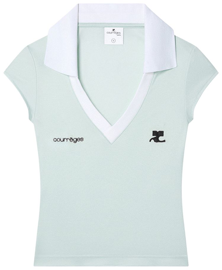 Courreges Sports Cropped Polo Light MintHeritage White