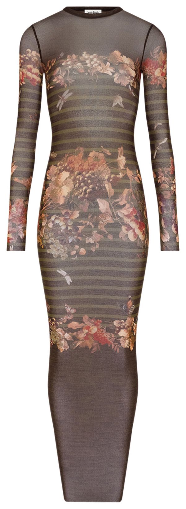 Jean Paul Gaultier Mesh Long Dress Printed Mariniere Grape KhakiMulticolor
