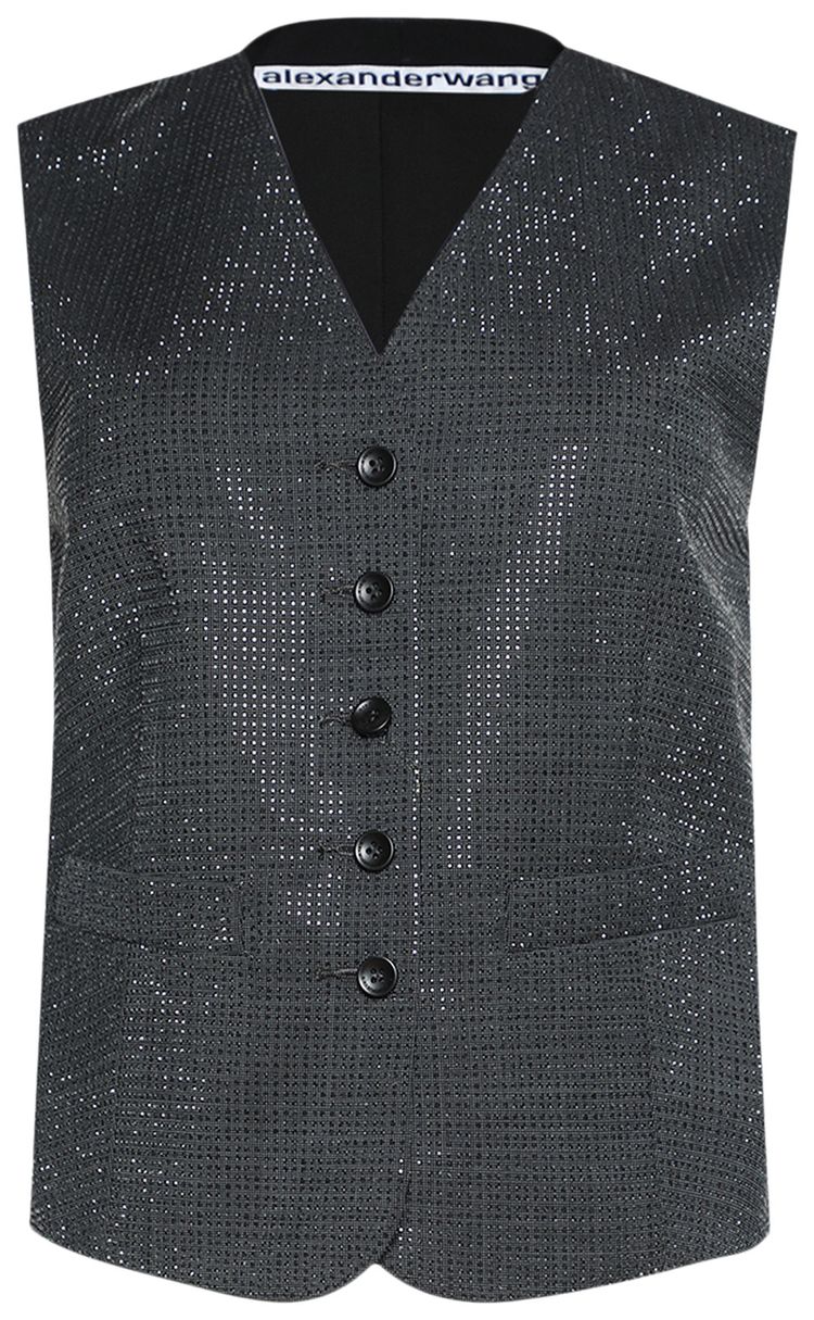 Alexander Wang V Neck Tailored Vest W Allover Hotfix Grey