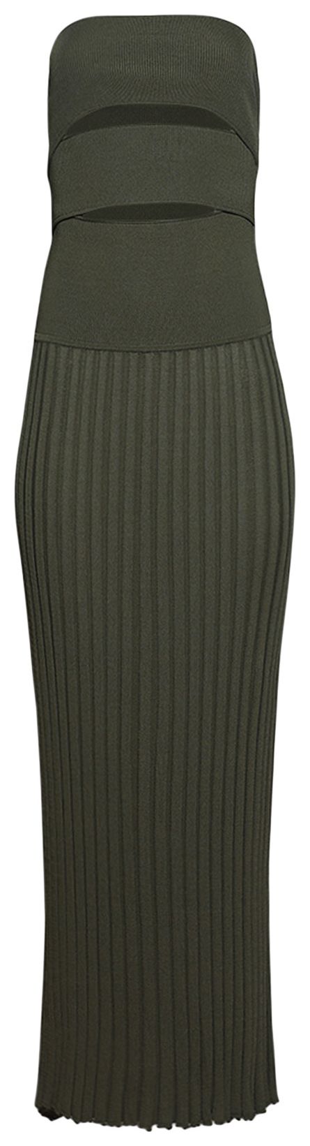 Christopher Esber Slashed Knit Sunray Strapless Dress Kombu