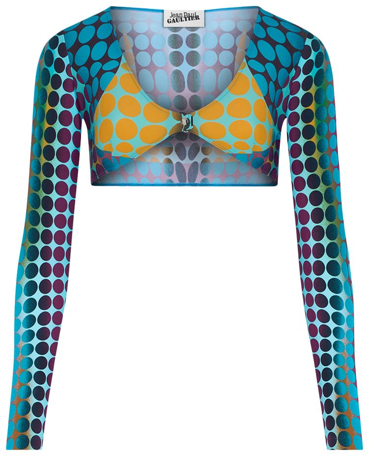 Jean Paul Gaultier Re Edition U Neck Long Sleeve Cropped Top BluePurpleYellow