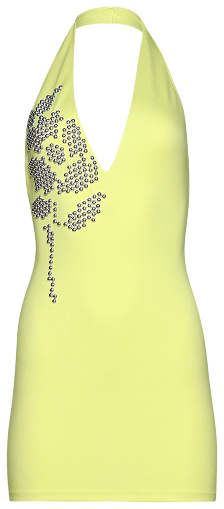 David Koma Metallic Flower Hotfix Detail Halterneck Dress YellowSilver