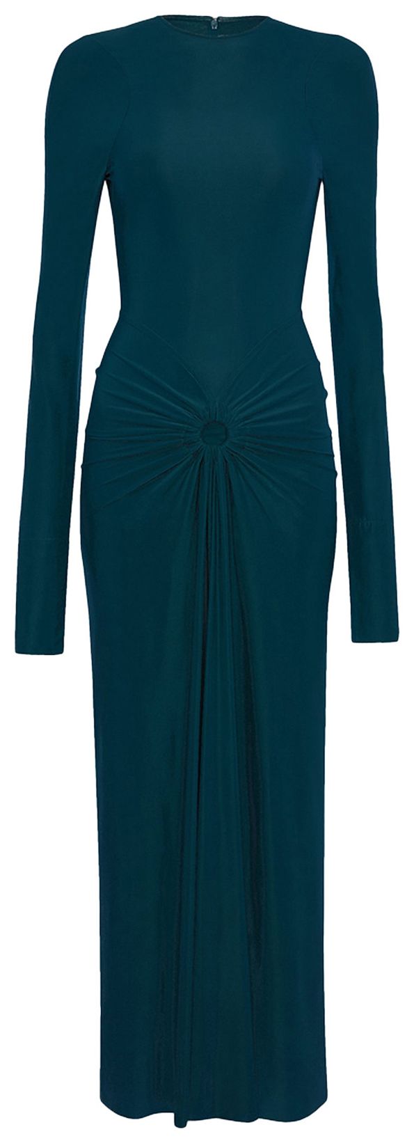 Victoria Beckham Long Sleeve Cut Out Gown Dark Teal