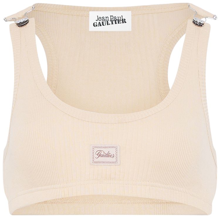 Jean Paul Gaultier Cotton Ribbed Bra With Gaultier PatchOverall Buckles Nude