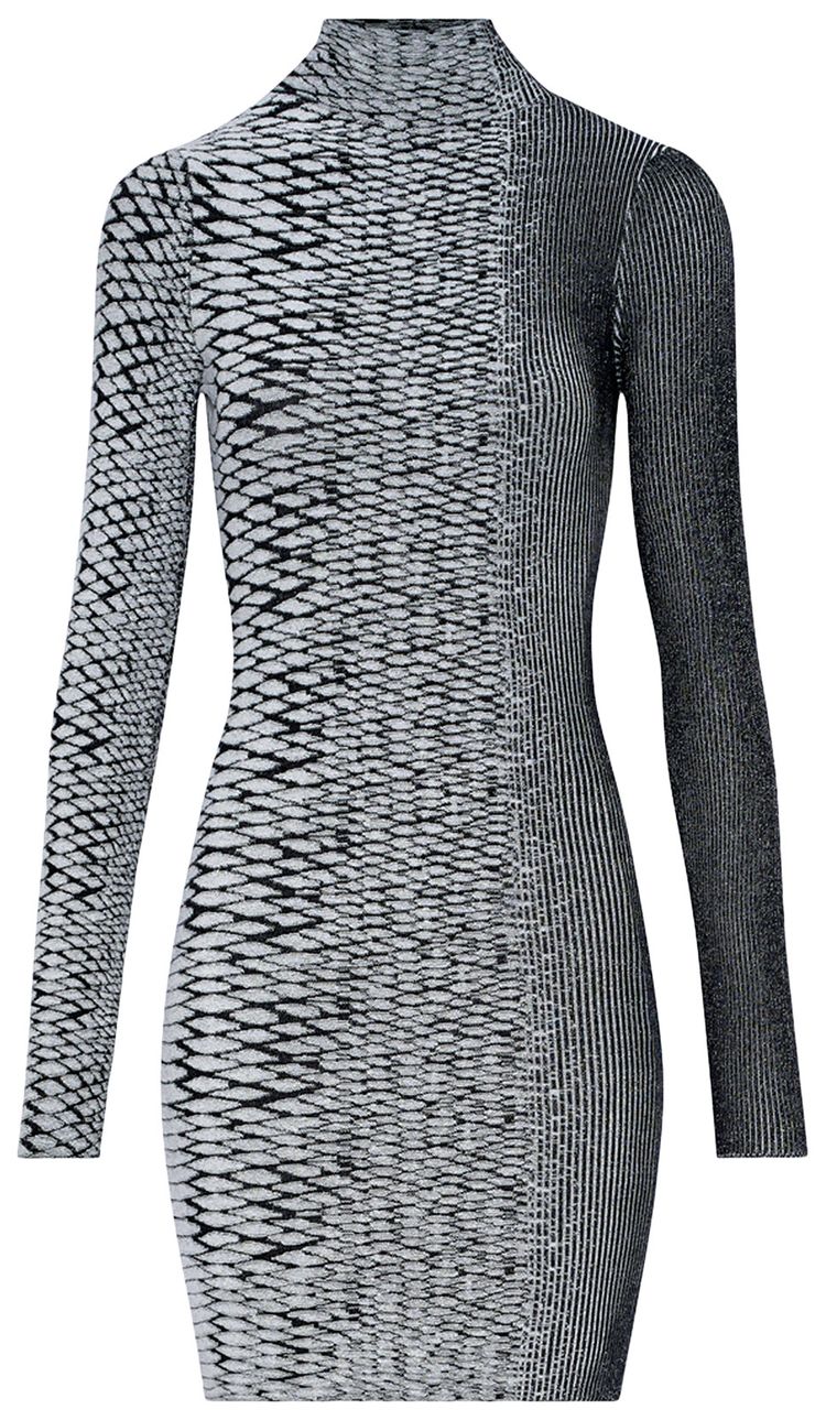 Jean Paul Gaultier 3D Snake Skin Knitted Long Sleeve Short Dress BlackEcru
