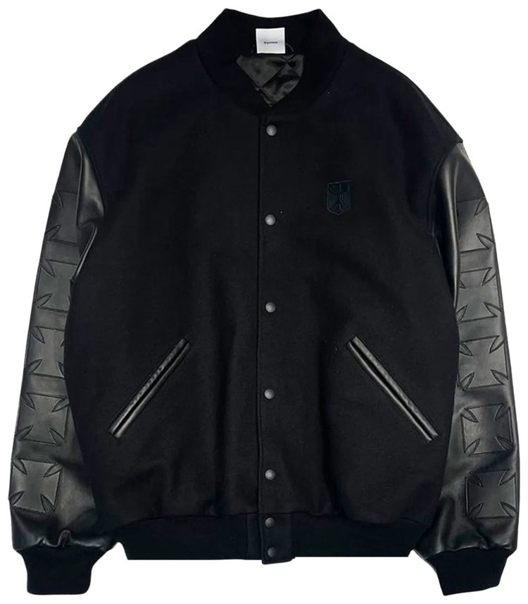 Vetements Biker Cross Embroidered Varsity Jacket Black