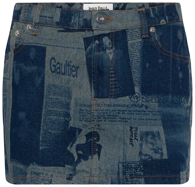 Jean Paul Gaultier Mini Skirt With Newspaper Print IndigoBeige