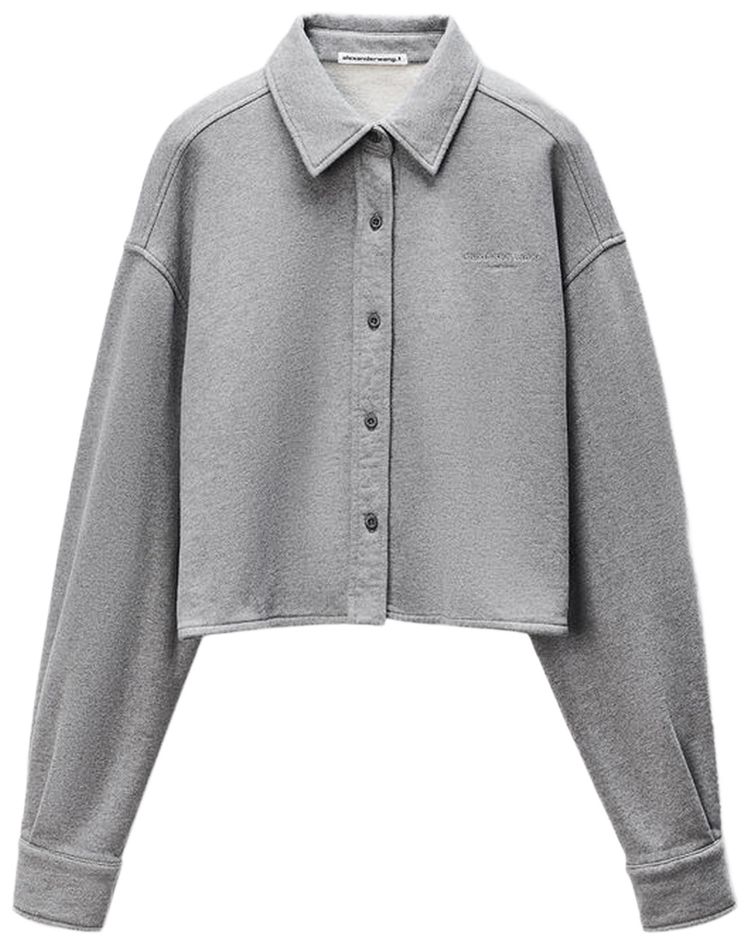 Alexander Wang Cropped Button Down Shirt Dark Heather Grey