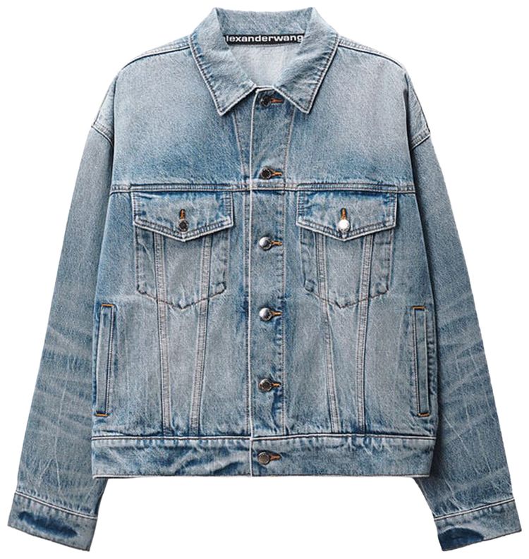 Alexander Wang Game Jacket W Logo Distressing Authentic Light Indigo