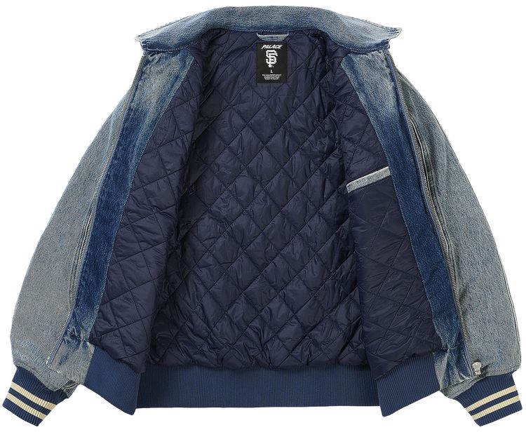 Palace x San Francisco Giants Denim Varsity Jacket Stone Wash