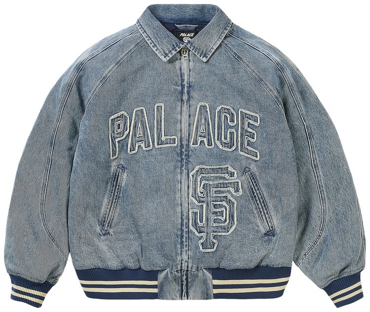 Palace x San Francisco Giants Denim Varsity Jacket Stone Wash