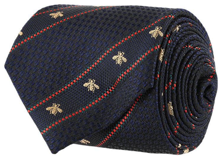 Gucci Bee And Web Silk Jacquard Tie Blue