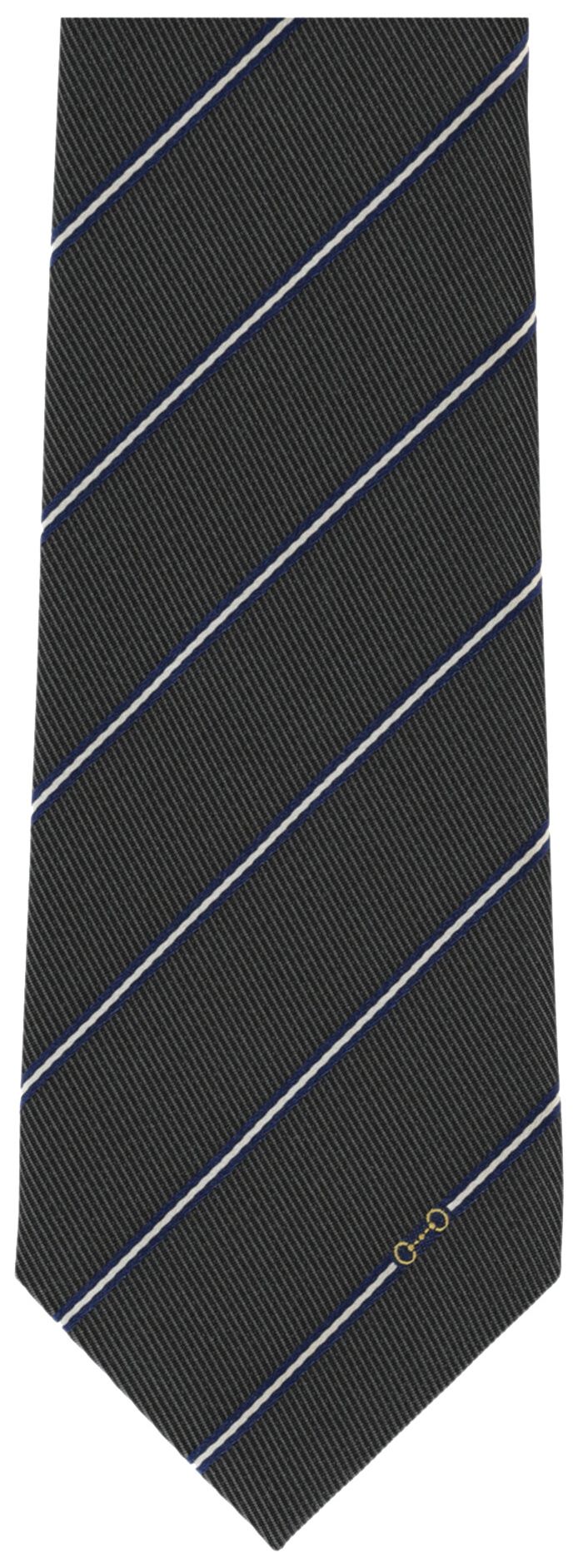 Gucci Striped Horsebit Silk Jacquard Tie GreyBlue