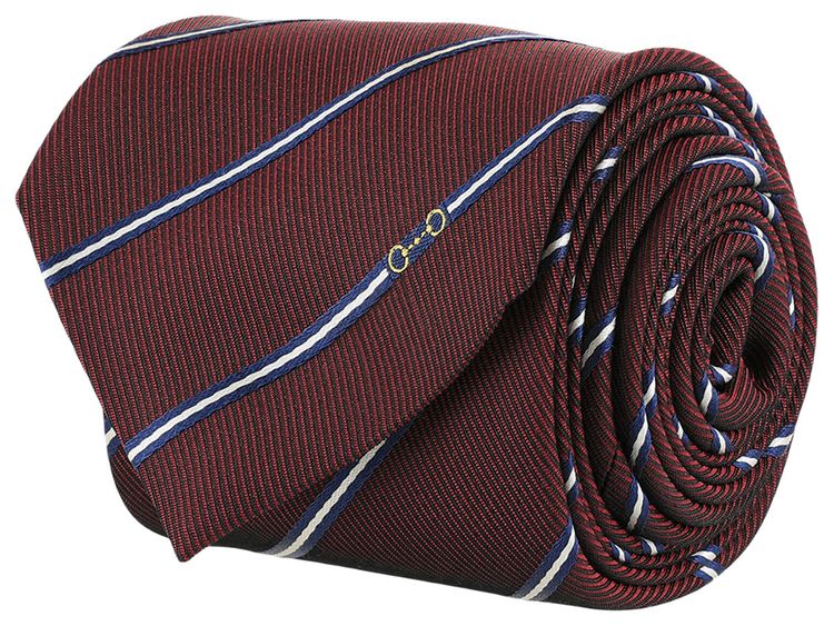 Gucci Striped Horsebit Silk Jacquard Tie RedBlue