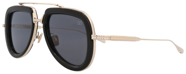 Valentino Aviator Frame AcetateMetal Sunglasses BlackGoldGrey