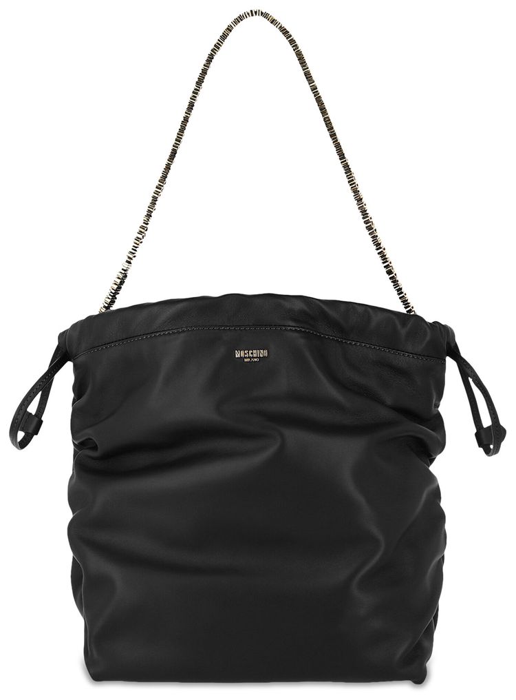Moschino Drawstring Lettering Chain Shoulder Bag Black