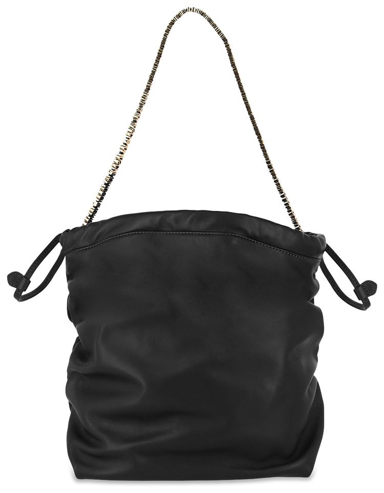 Moschino Drawstring Lettering Chain Shoulder Bag Black