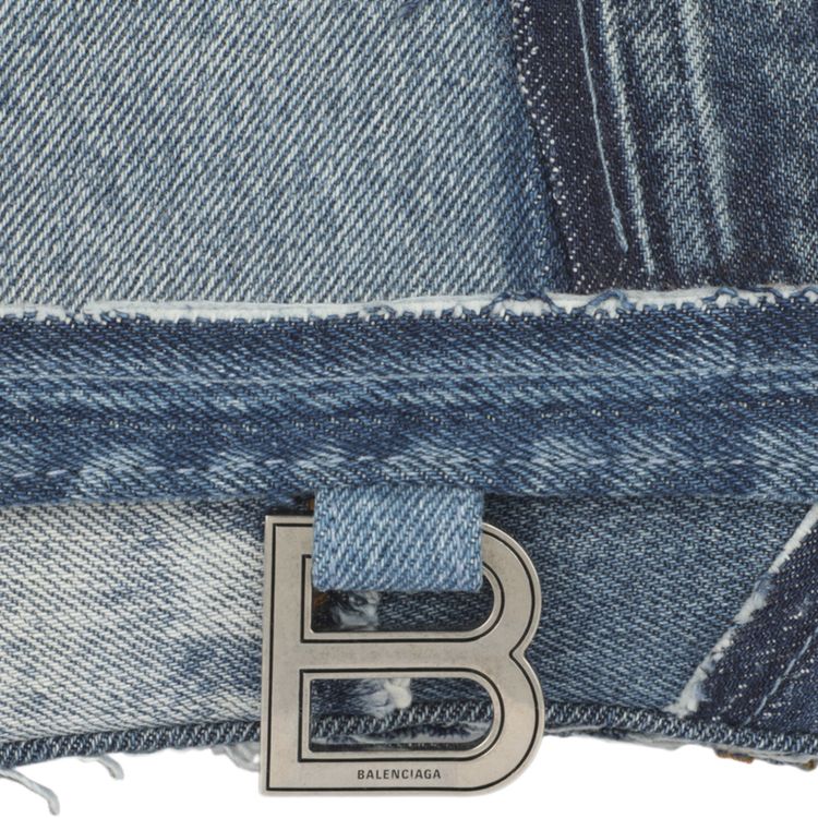 Balenciaga Hourglass Denim Patchwork Top Handle Bag Washed Blue