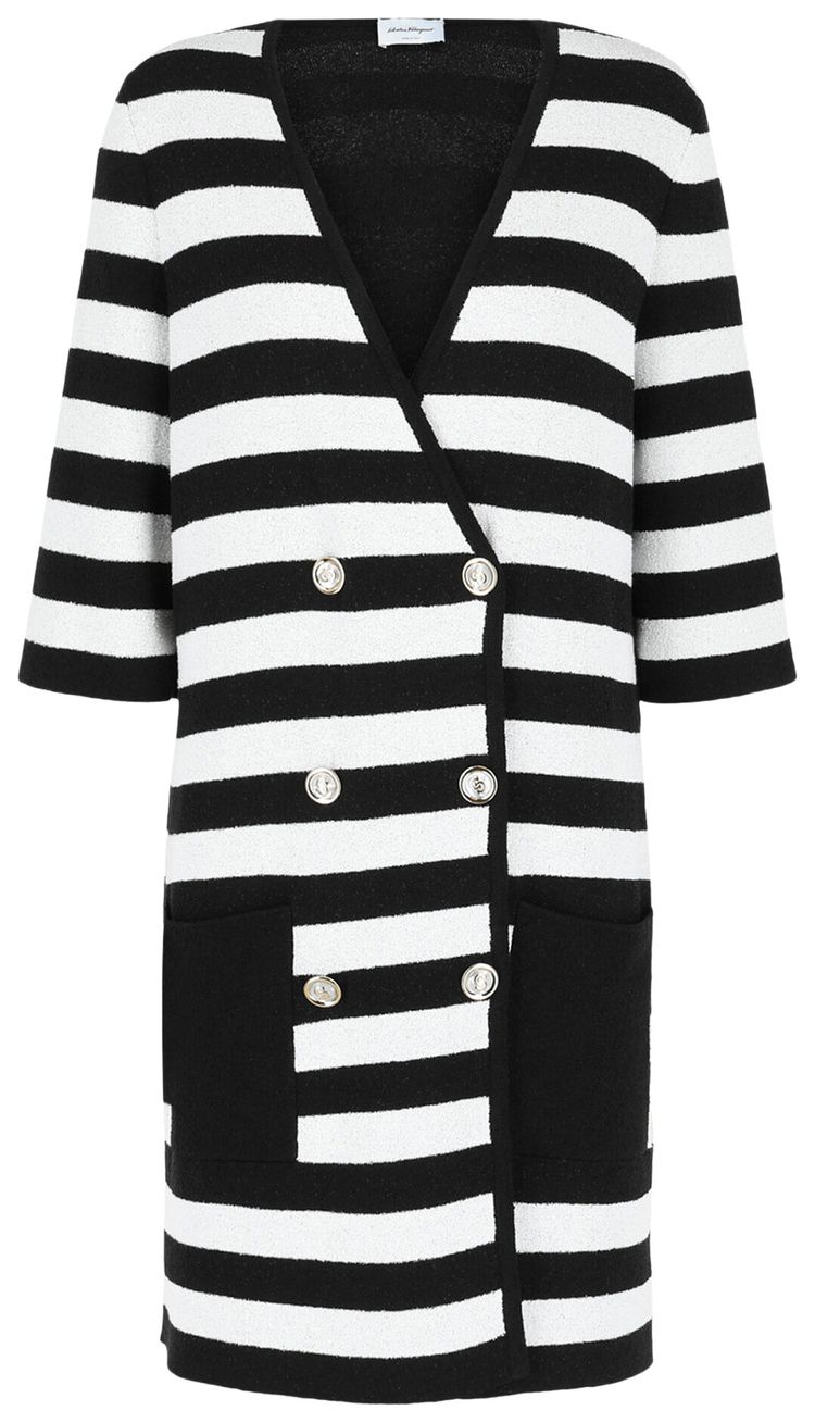 Ferragamo Double Breasted Striped Print Dress White