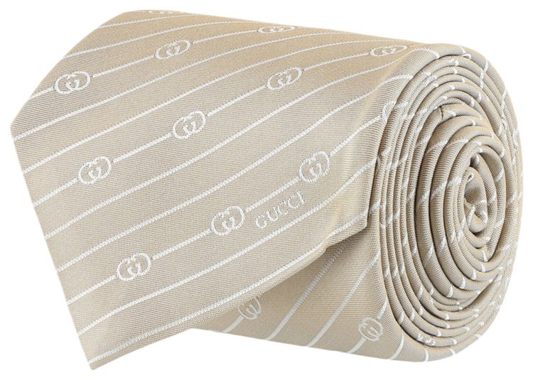 Gucci Interlocking G Silk Jacquard Tie Beige