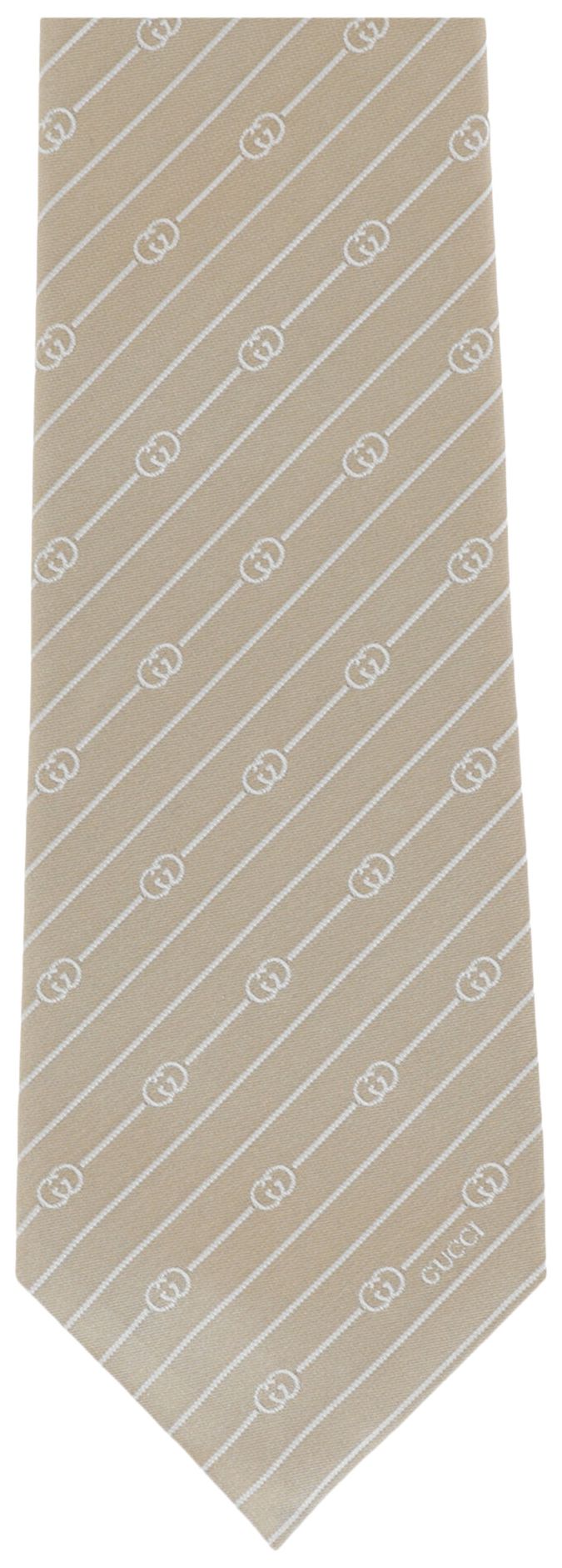 Gucci Interlocking G Silk Jacquard Tie Beige