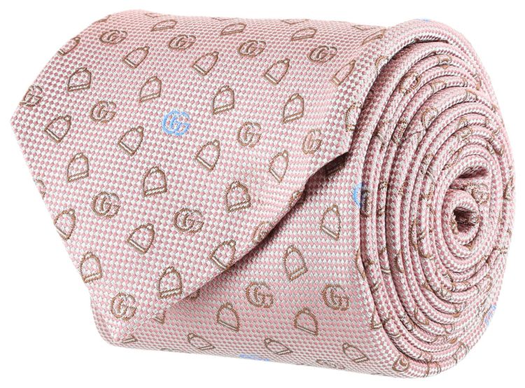Gucci Silk Jacquard Tie Pink Beige