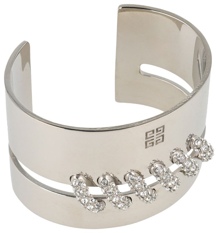 Givenchy Stitch Cuff Bracelet In Metal With Crystals Silver