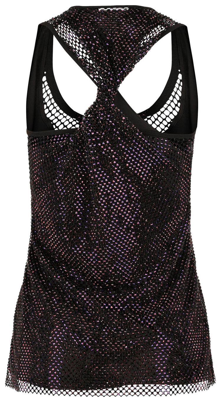 Ferragamo Crystal Embellished Mesh Tank Top Dark Brown