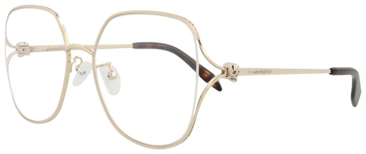 Alexander McQueen Square Frame Metal Optical Frames GoldTransparent
