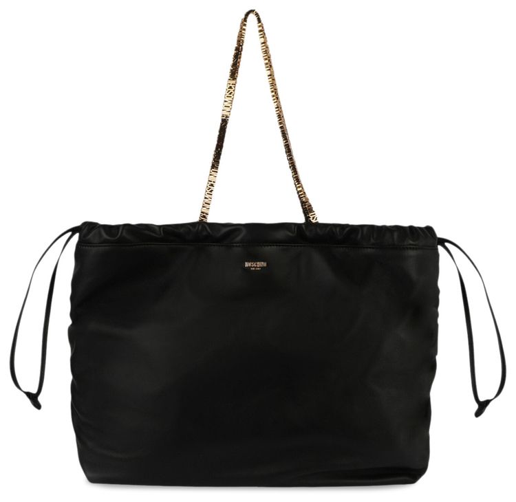 Moschino Drawstring Lettering Chain Shoulder Bag Black