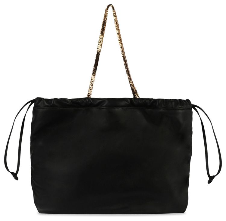 Moschino Drawstring Lettering Chain Shoulder Bag Black