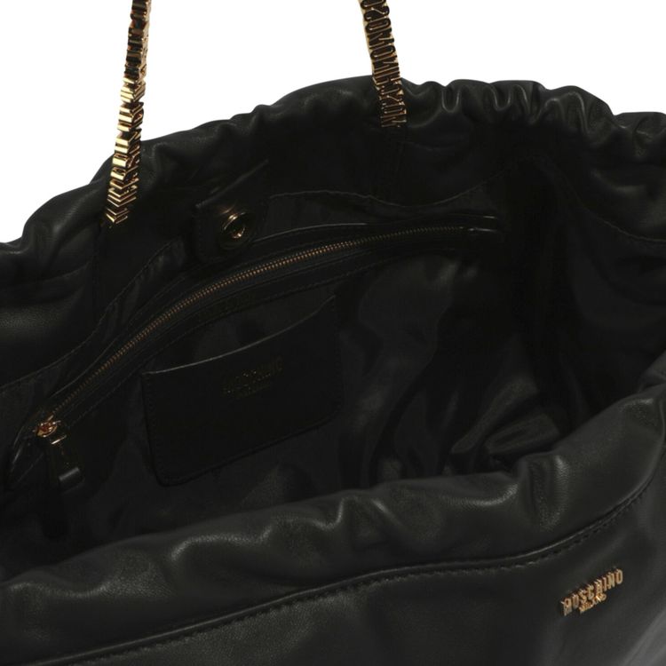 Moschino Drawstring Lettering Chain Shoulder Bag Black