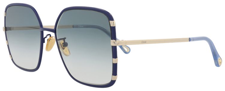 Chloe Square Frame Metal Sunglasses GoldBlue