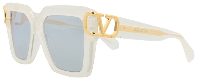 Valentino Square Frame Acetate Sunglasses IvoryGrey