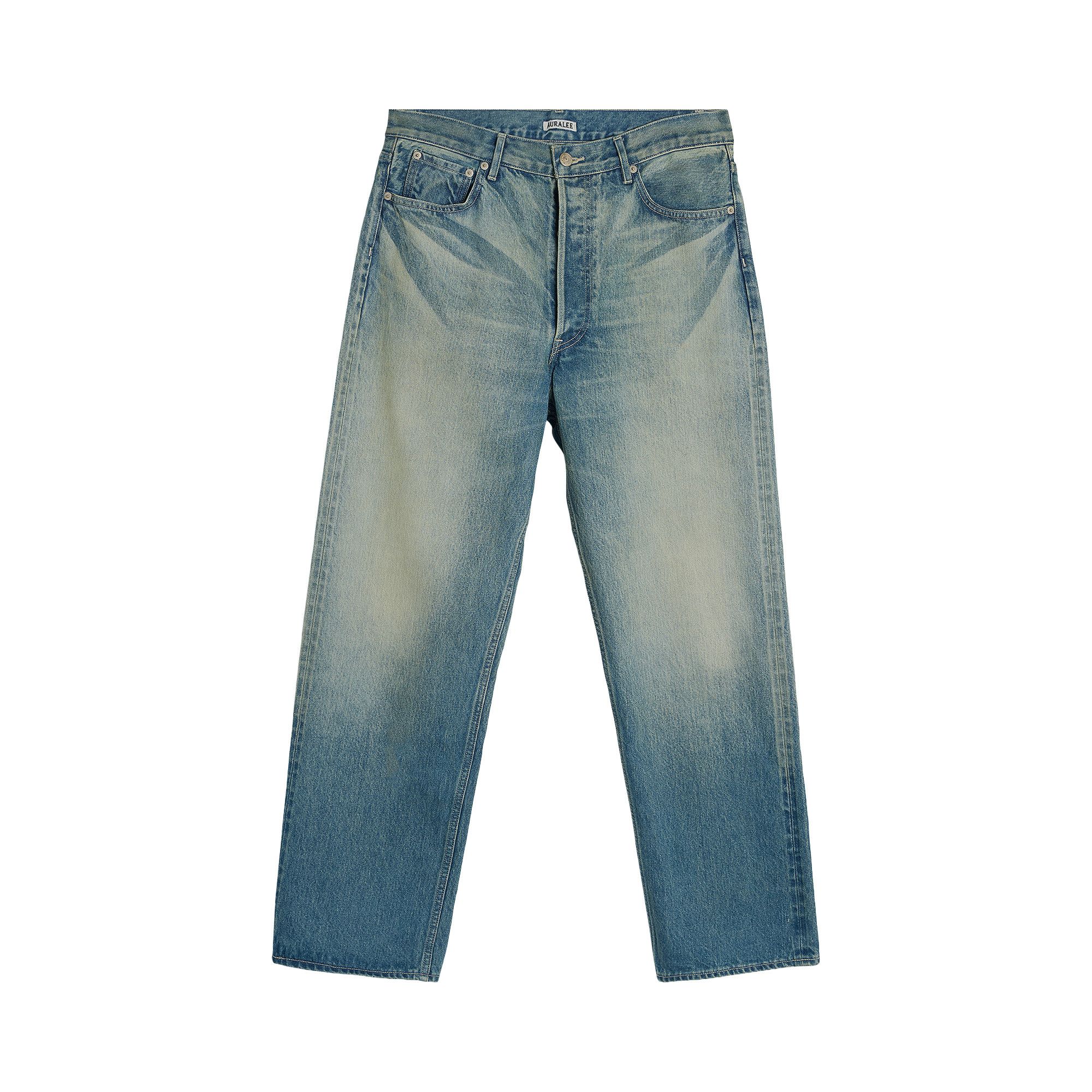 Buy Auralee Selvedge Faded Heavy Denim Wide Pants 'Faded Indigo