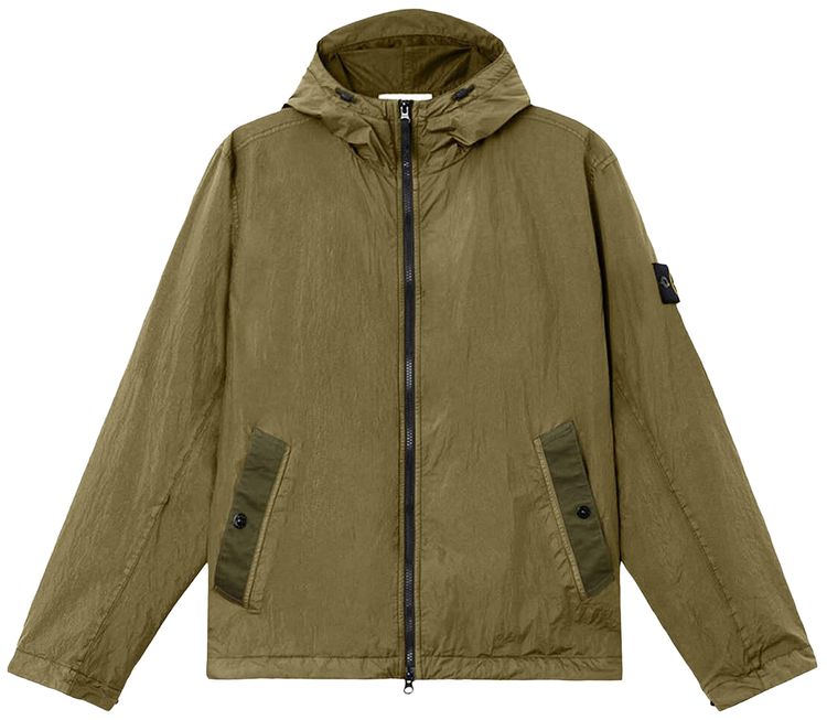 Stone Island Crinkle Reps NY Hooded Light Jacket Military Green