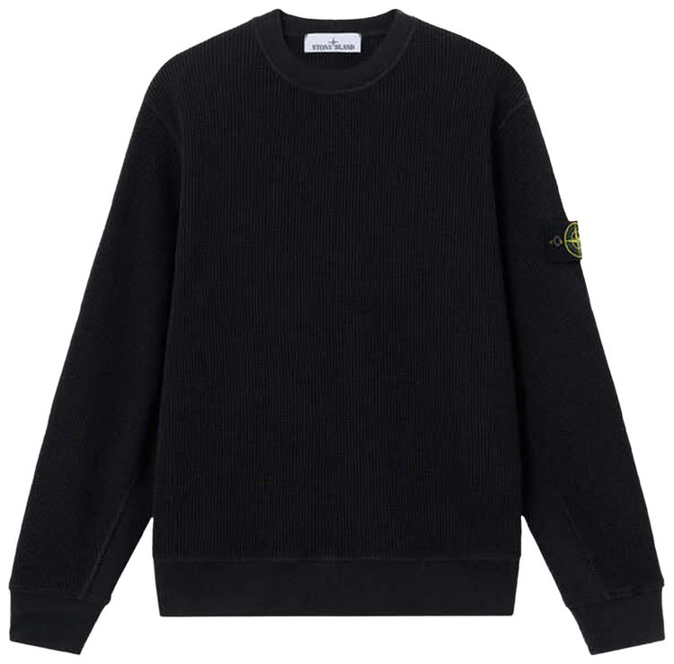 Stone Island Organic Cotton Waffle Fleece Crewneck Sweatshirt Black