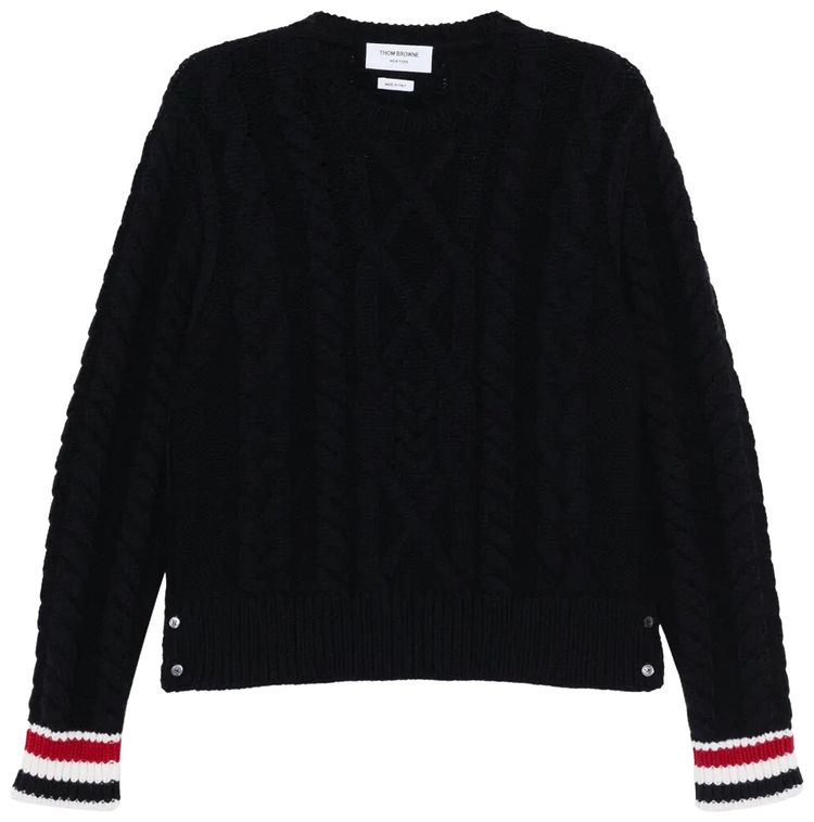 Thom Browne Classic Aran Cable Stitch Crew Neck Navy