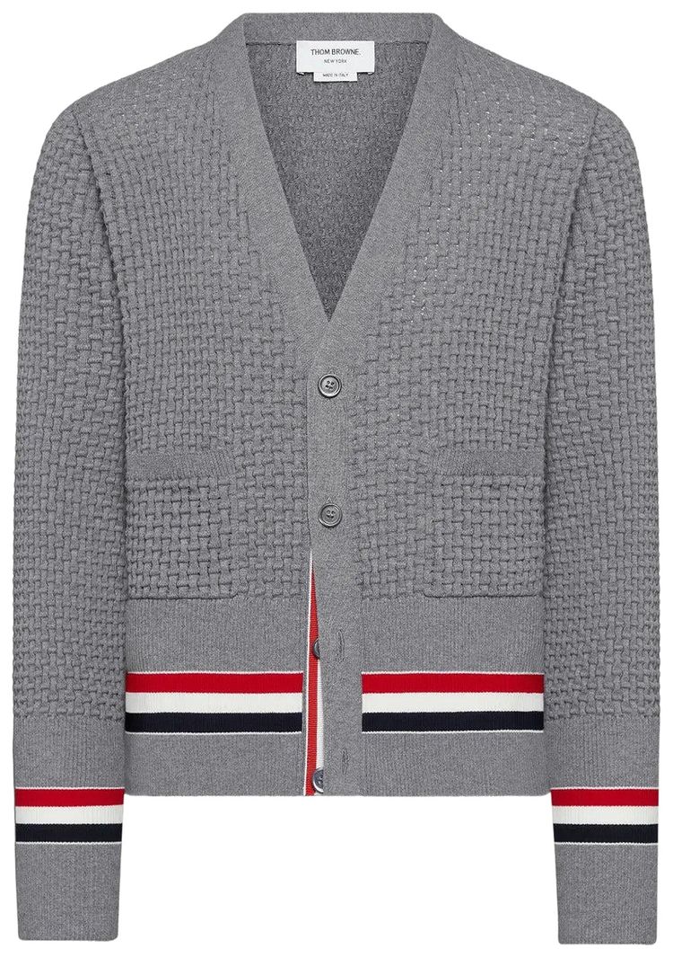 Thom Browne Classic V Neck Cardigan Light Grey