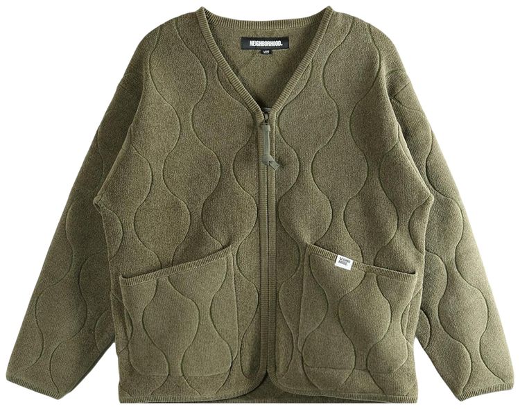 Neighborhood Quilting Zip Cardigan Olive Drab
