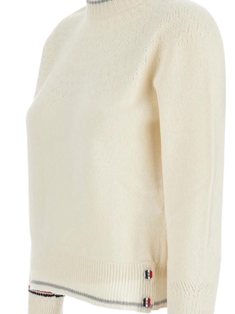 Thom Browne Pointelle Fair Isle Crew Neck White