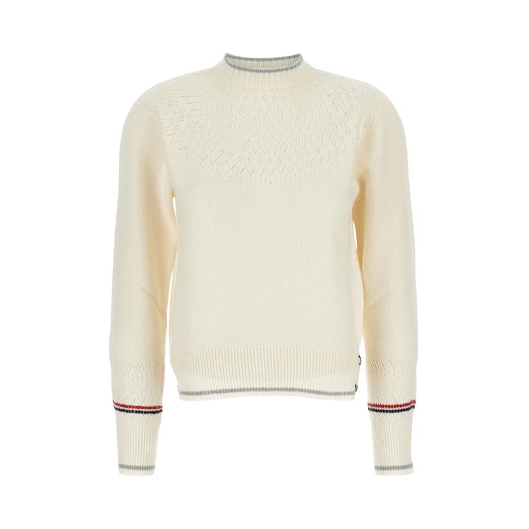 Thom Browne Pointelle Fair Isle Crew Neck White