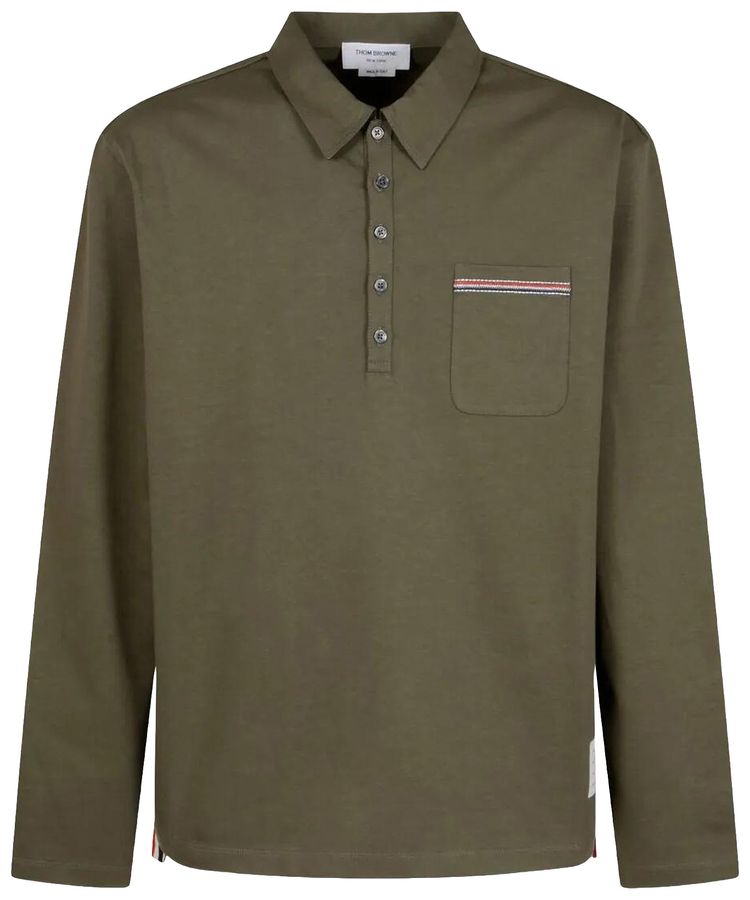 Thom Browne Oversized Long Sleeve Polo Dark Green