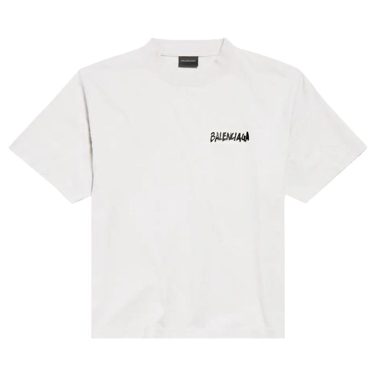 Balenciaga Medium Fit Crew Neck T Shirt Dirty White