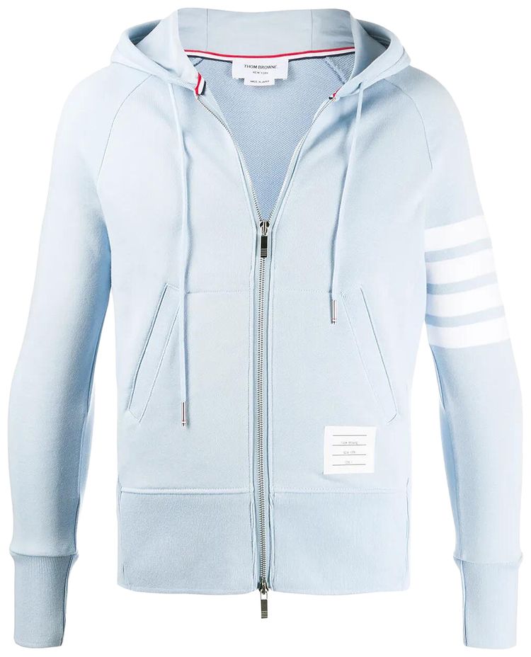Thom Browne 4 Bar Classic Loopback Full Zip Hoodie Light Blue